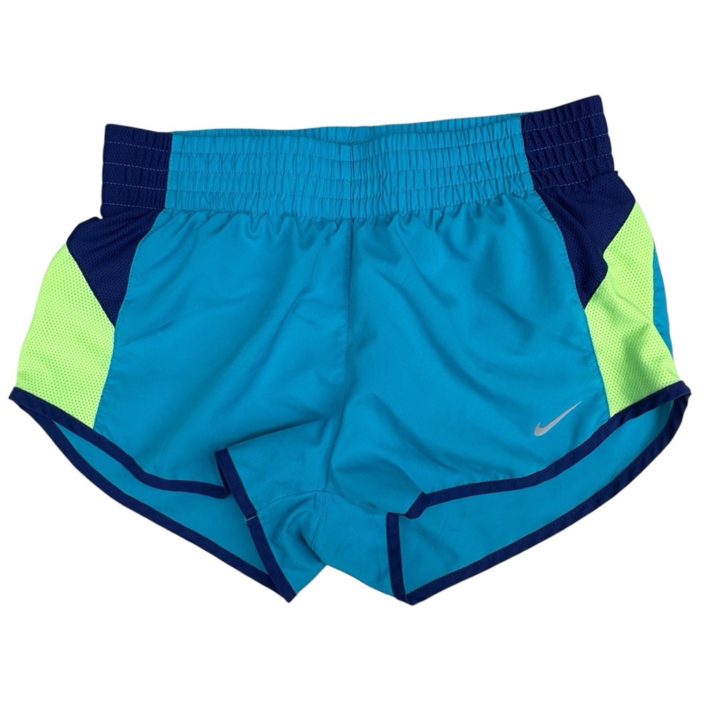 Nike Dri Fit Women’s Turquoise & Lime Green Lined Athletic Running Shorts SMALL